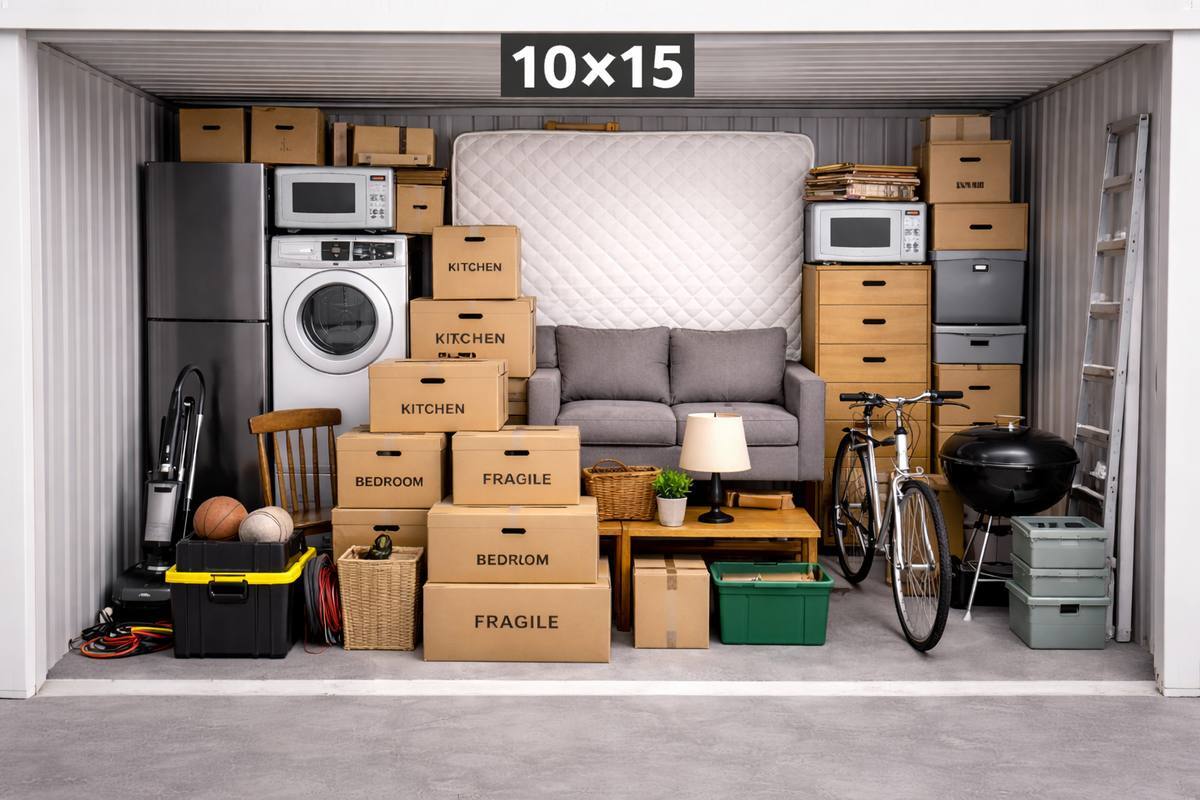 Example of items that fit in a 10 × 15 storage unit