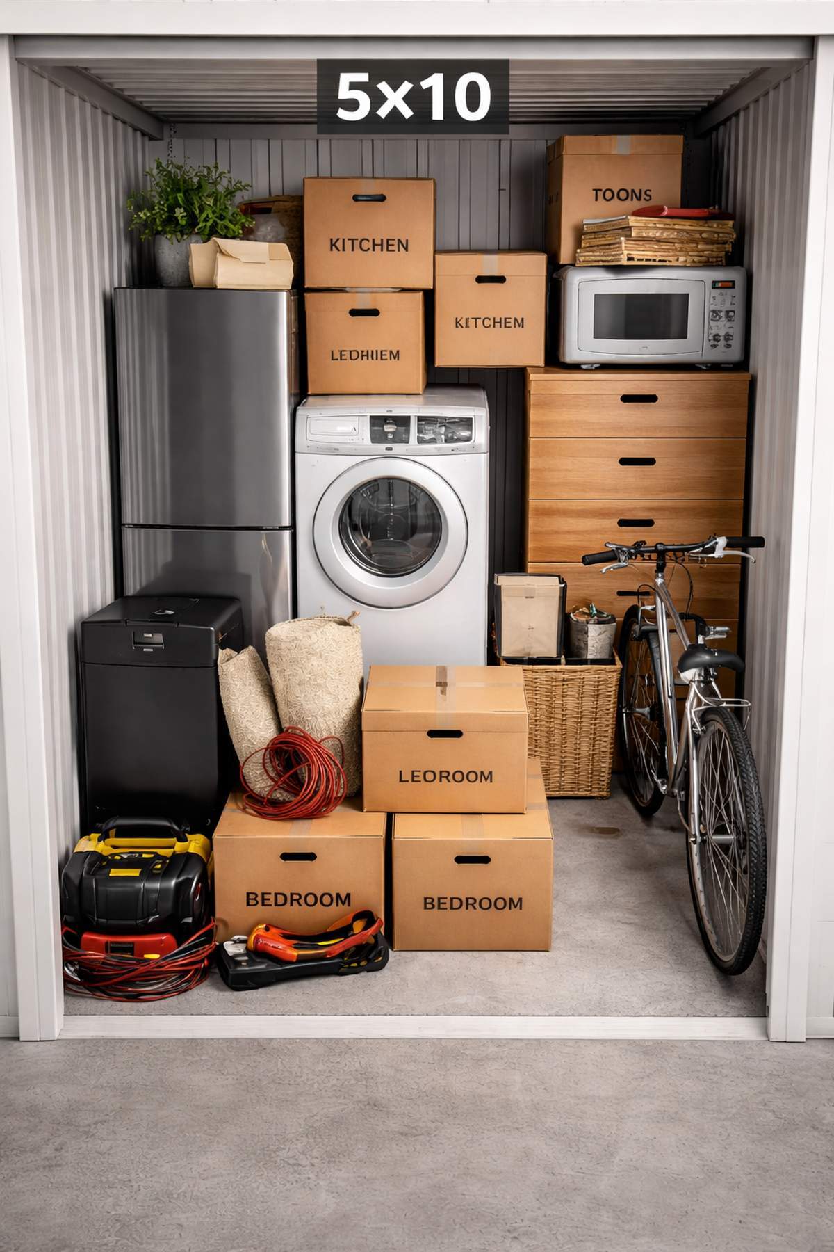 Example of items that fit in a 5 × 10 storage unit
